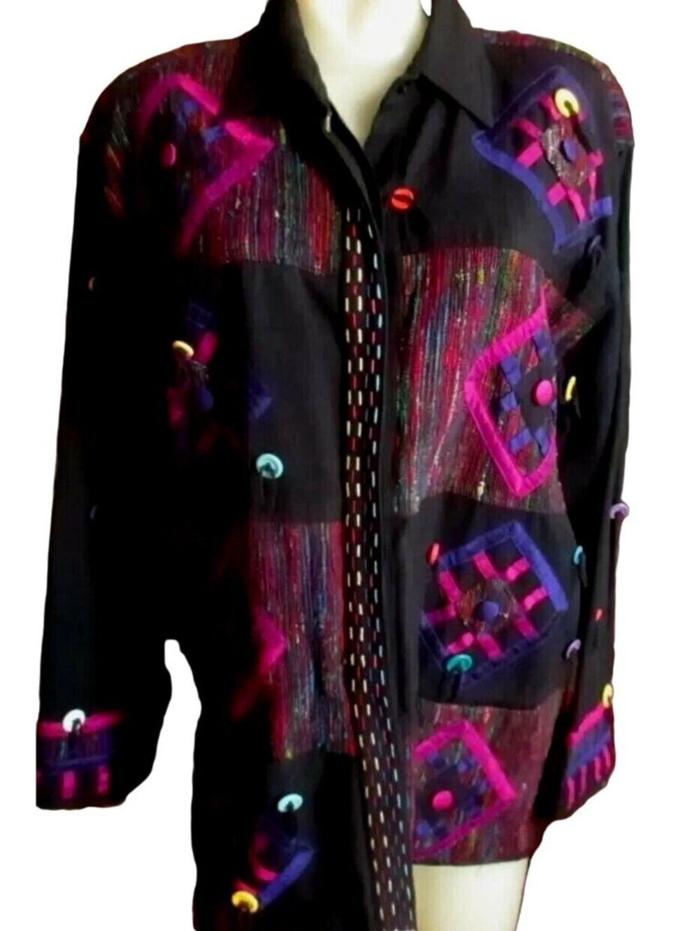 Vintage Yak Magik Women's medium Jacket Nepal Applique Purple/Back Cotton 1990's